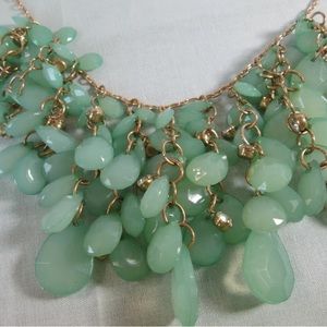Natasha Faceted Bead & Rhinestone Statement Necklace 18"-21" Mint Green